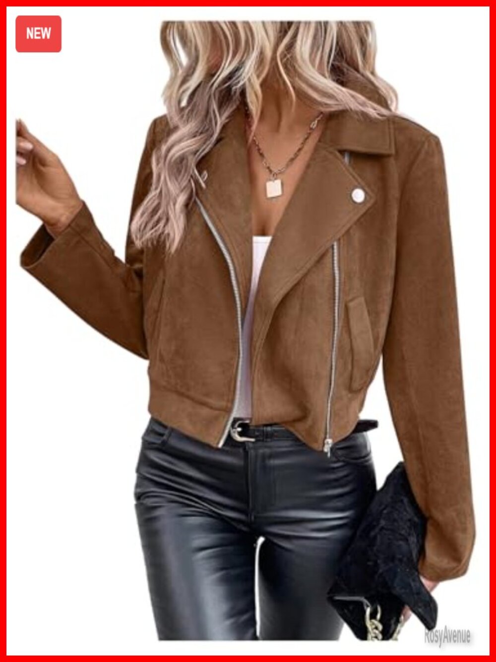 Faux Suede Crop Moto Jacket Zip Up Long Sleeve Casual